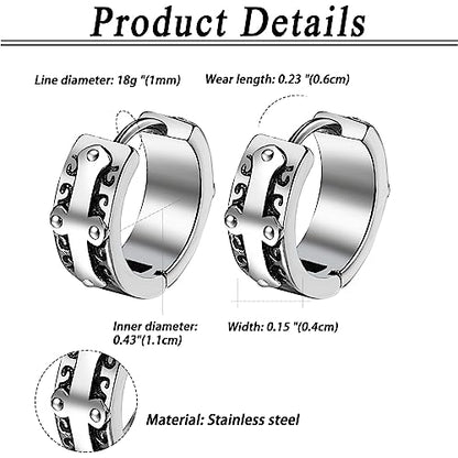 Aroncent 2-8Pcs Womens Mens Huggie Hoop Triangle Earrings Viking Runes Stainless Steel Ear Stud Novelty Black/Gold/Silver - color: D-Sliver Viking Earrings-4PCS