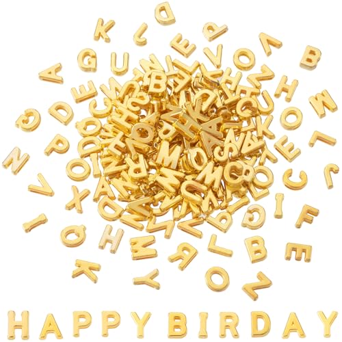 100 Pcs Gold Alphabet Letter Beads, 3D Bulk Resin Pendants | Easy Threading 3D Loose Letter Beads, Large Hole Plastic Initial Charms for Shoelace, KeyChain, Bracelet, Craft, 11×12mm - color: Gold