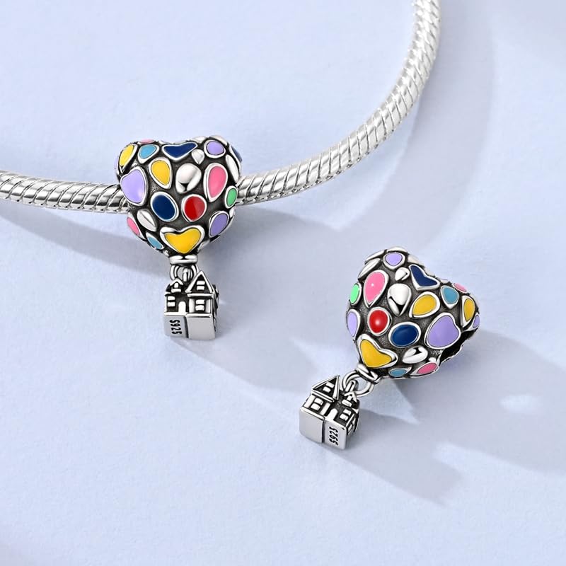 925 Sterling Silver Charms for Bracelets and Necklaces Beads Jewelry Charms for Women - color: Heart Hot Air Balloon House Charm