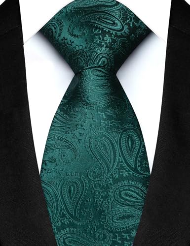 JEMYGINS Mens Paisley Tie and Lapel Pin Necktie Pocket Square and Tie Clip with Sets for Business Casual 4PCS - color: Emerald Green