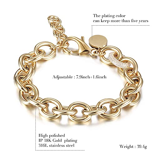 14K Gold Plated Link Chain Bracelets for Women, Dainty Silver Beaded Stackable Bracelet, Trendy Charm Jewelry for Her, Fits 6.0”–8.0” Wrists - color: 9.0" Medium Gold