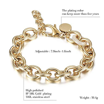 14K Gold Plated Link Chain Bracelets for Women, Dainty Silver Beaded Stackable Bracelet, Trendy Charm Jewelry for Her, Fits 6.0”–8.0” Wrists - color: 9.0" Medium Gold