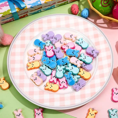 64 Pcs Bunny Resin Charms, Easter Charm for Jewelry Making | Resin Rabbit Pendants, DIY Crafts, Bracelet Necklace Earrings Jewelry Making, Basket Stuffers, Party Favors, Spring Gift - style: Easter Style