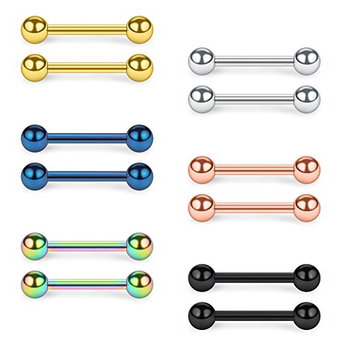 SCERRING 14G Nipple Rings 316L Stainless Steel Externally Threaded Nipplerings Tongue Bar Barbell Rings Piercing Retainer For Women Men - style: 12PCS - 1/2" (12mm)