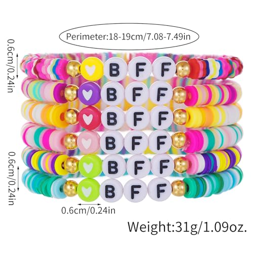 Friendship Bracelets for Women - Heishi Surfer Colorful Smile Evil Eye Clay Beaded Stretch Bracelets Elastic Layering - Stackable Boho Disc Y2K Aesthetic Summer Jewelry Set. - color: D-BFF