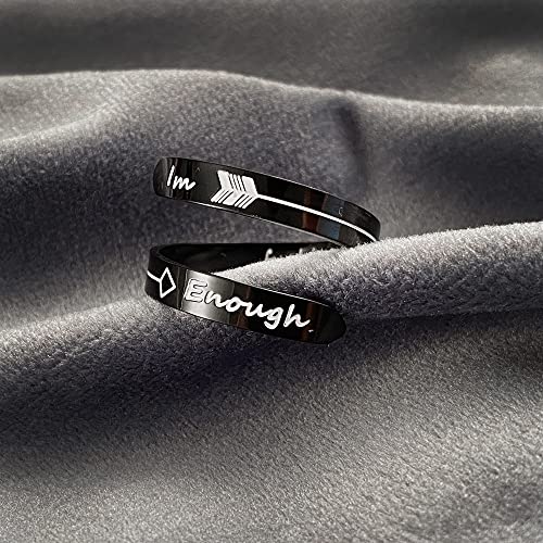 Opening Black Keep Going ring Stainless Steel Adjustable Never give up Jewelry Inspirational Opening Stacking Cute Hiphop Band - style: IM F Enough