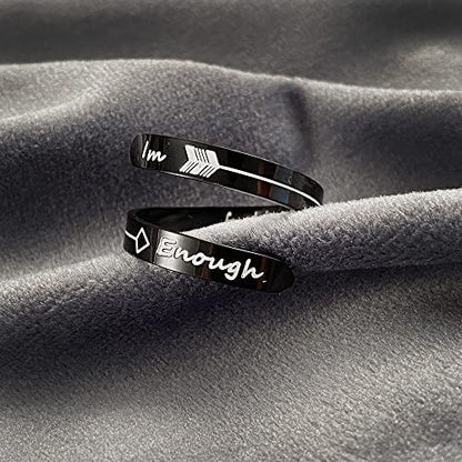 Opening Black Keep Going ring Stainless Steel Adjustable Never give up Jewelry Inspirational Opening Stacking Cute Hiphop Band - style: IM F Enough