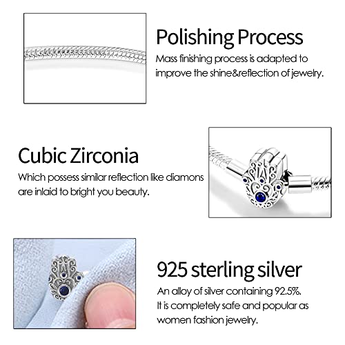 KUNSIR 925 Sterling Silver Palm Clasp Snake Chain Bracelet Basic Charm Bracelets Fit Any PDL Charm, with for Teen Women - style: KJB010