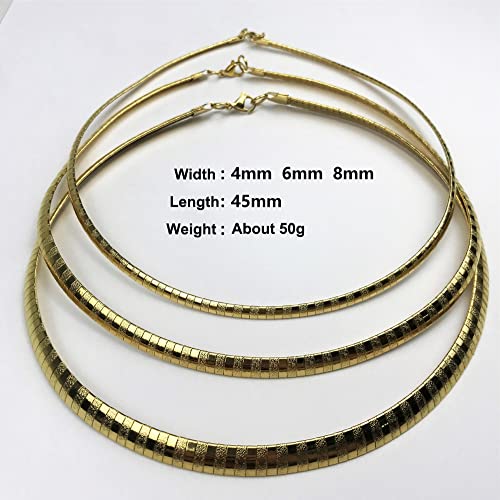 JAJAFOOK 4/6/8 MM Width Snake Bone Chain Stainless Steel Slash Wavy Flat Omega Collar Necklace - color: 4mm-Tricolor