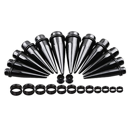 TOPBRIGHT 24PCS UV Acrylic Tapers and Surgical Steel Plugs Ear Gauges Kit Eyelets Stretching Set 00G-20mm - color: Black