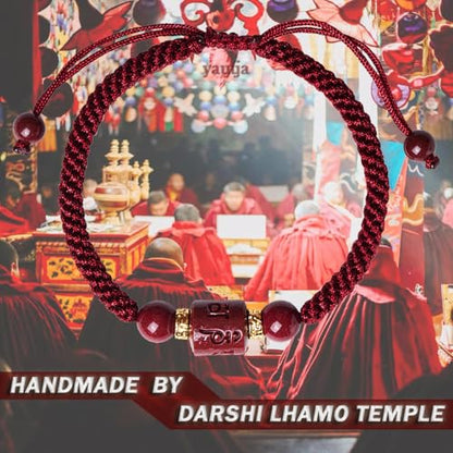 Yautja Tibetan Buddhist Red Buddha Spiritual Protection Red String Bracelet | Meditation Prayer Jewelry for Good Luck Health Wealth, Cinnabar Beads Exorcism Bracelet with Amulet Card, Handmade Adjustable - color: Red-2