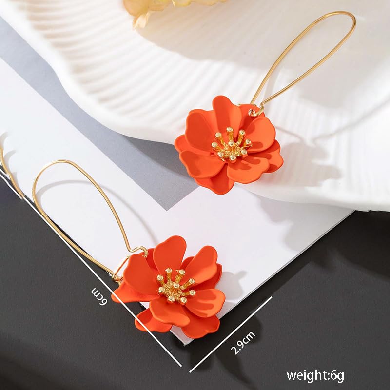 WCRAZYE Bohemian Daisy Flower Earrings Necklace Sets for Women Unique Trendy Boho Matte 3D Gold Flower Floral Petal Statement Earring Wedding Jewelry - color: Orange