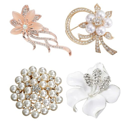 QCWN Large Flower Brooches and Pins for Women Vintage Rhinestone Sunflower Brooch Costume Jewelry Lapel Hat Pins for Wedding Dresses Bouquet Gifts - style: 4Pcs Rose Gold Tone