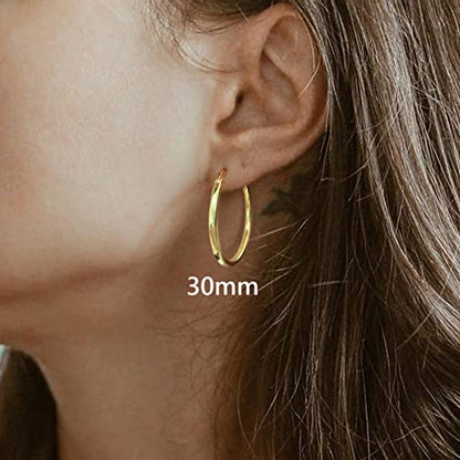 18K Gold Plated Hoop Earrings - 925 Sterling Silver Hoop Earrings Womens Hypoallergenic Hoops | Square Tube Hoop Earrings for Women 15mm/20mm/30mm/40mm - color: Gold 30mm