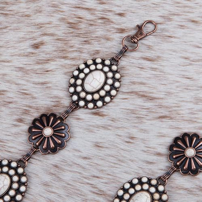 Montana West Rustic Couture's Turquoise Western Concho Chain Belt for Women | Large Western Cowgirl Metal Adjustable Boho Body Chain Belt for Dresses Jeans Country Concert - color: Angel White