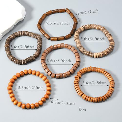 5pcs Wooden Bead Bracelet Set with Charm and Tassel for Men & Women - Stackable Boho Bracelets, Amber Color Scheme Adjustable Bracelet - color: Brown Brown