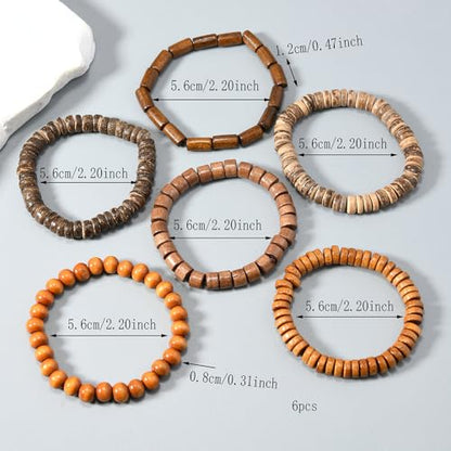 5pcs Wooden Bead Bracelet Set with Charm and Tassel for Men & Women - Stackable Boho Bracelets, Amber Color Scheme Adjustable Bracelet - color: Brown Brown