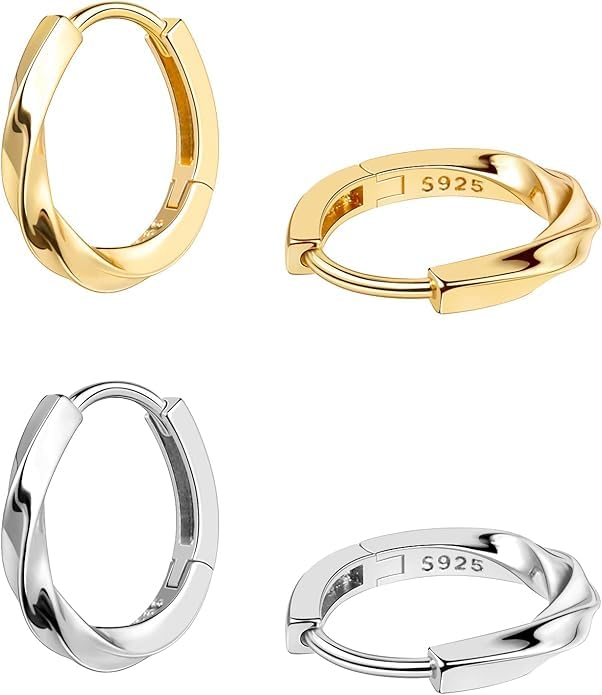 Gold and Silver Hoop Earrings for Women Small Huggie Earrings Hoops | Lightweight Hypoallergenic Hoop Earrings Set for Women Gifts - color: twisted hoop