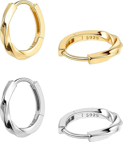 Gold and Silver Hoop Earrings for Women Small Huggie Earrings Hoops | Lightweight Hypoallergenic Hoop Earrings Set for Women Gifts - color: twisted hoop