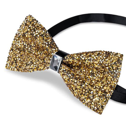 DiBanGu Mens Rhinestone Bow Tie with Ring and Lapel Pin Set | Adjustable Strap,Pre-tied Style,3PCS,Sequin Diamond Bowties，Solid/Mix Color,Shiny Accessory,for Party Prom Banquet Wedding - color: Yellow