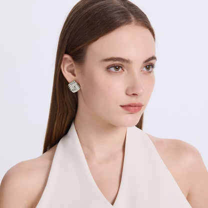 Gold Chunky Statement Earrings for Women, Trendy 14K Gold Plated Square Geometric Vintage Drop Dangle Designer Stud Earrings, Jewelry Gift - style: square striped-silver