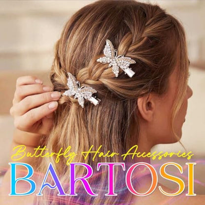 BARTOSI Butterfly Hair Clips Gold Fancy Hair Clip Rhinestone Butterfly Hair Accessories for Women and Girls (Pack of 2) - color: Silver