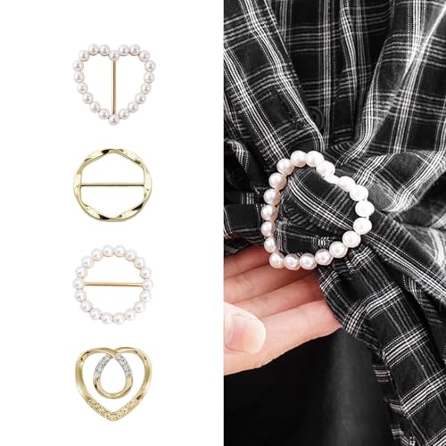 4PCS Scarf Ring Clip Scarf Rings for Women Button Covers for Women Blouses Shirt Tightener Clip Cinch Pin Clothes Jewelry - color: A7