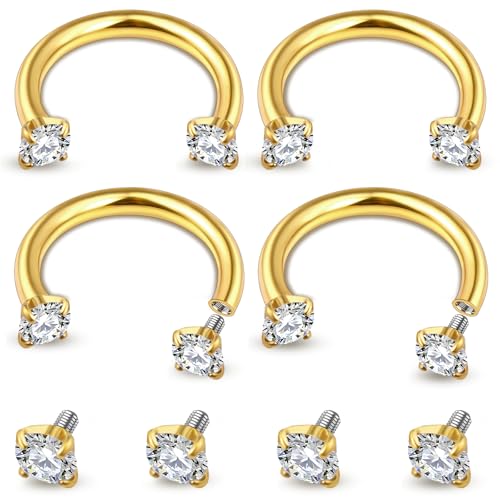 ONESING 20-30 Pcs Septum Rings 16G Septum Jewelry - Surgical Steel Piercings Horseshoe Helix Daith Smiley Tragus Lip Rings Nose Hoop Hinged Seamless Piercing Jewelry for Women Men - color: Gold/CZ Ball-16G-8mm