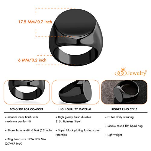 555Jewelry Stainless Steel Solid Plain High Polish Round Signet Ring for Men - color: Black