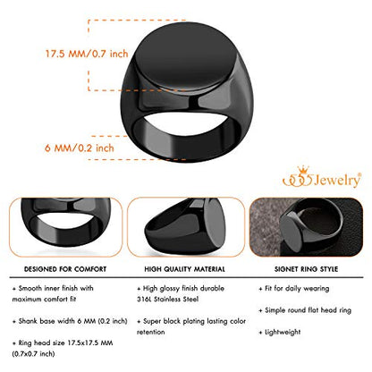 555Jewelry Stainless Steel Solid Plain High Polish Round Signet Ring for Men - color: Black