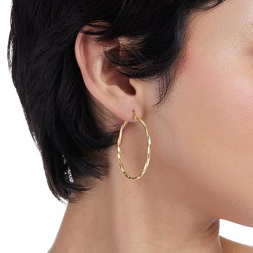 Amazon Essentials Gold Plated and Silver Plated Textured Hoop Sets - color: Yellow Gold, style: Gold Twisted