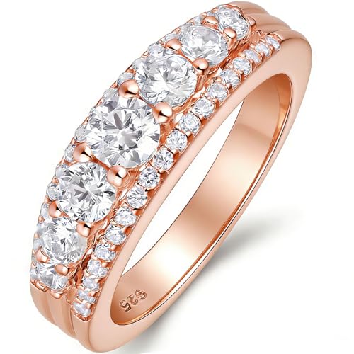 Newshe Jewellery Moissanite Wedding Bands for Women Eternity Ring 925 Sterling Silver Engagement Anniversary Stacking Size - color: Cubic Zirconia-18k Rose Gold Plated