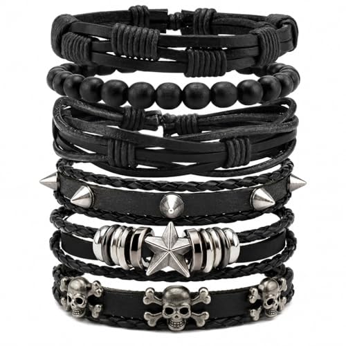 5 Pcs Punk Studded Bracelet Emo Goth Bracelets Y2k Alt Jewelry Grunge Spike Accessories for Men Women Rocker Clothes - color: 6 Pcs