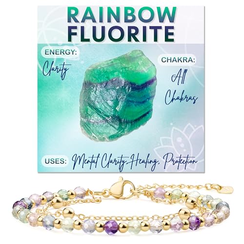Farfume Crystal Beaded Bracelets for Women 4mm Natural Stone Jewelry Gifts | Natural Beads Gemstone,Handmade,Helper Tool,Yoga Protection,Hypoallergenic,Durability Wear - color: Rainbow Fluorite-mental clarity