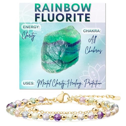 Farfume Crystal Beaded Bracelets for Women 4mm Natural Stone Jewelry Gifts | Natural Beads Gemstone,Handmade,Helper Tool,Yoga Protection,Hypoallergenic,Durability Wear - color: Rainbow Fluorite-mental clarity