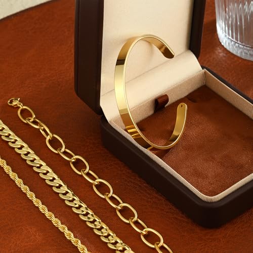 MFRYK Gold/Silver Bracelets For Women,Trendy 14k Gold/Silver Plated lightweight Dainty Chunky Thin Cuban Link Paperclip Chain Tennis Bangle Bracelets Stack Set,Ring Hand Chain Bracelet,Gold Jewelry Gift For Women Fashion Accessories - style: 4Pcs cuff ban