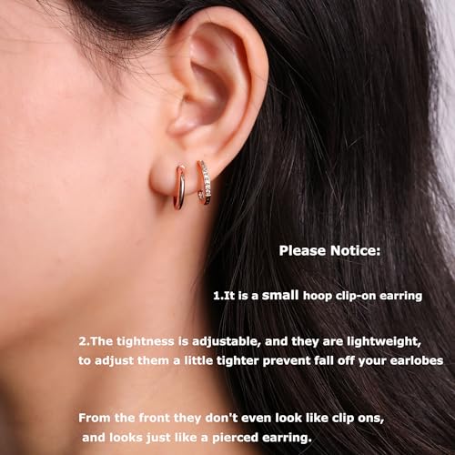 PLOMFOV Clip On Hoop Earrings for Women 14K Gold Plated Non Pierced Earrings Clip On Hoops Small No Piercing Fake Hoop Earrings 14mm - color: Rose Gold
