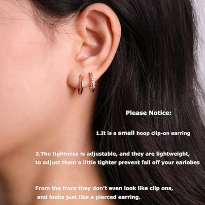 PLOMFOV Clip On Hoop Earrings for Women 14K Gold Plated Non Pierced Earrings Clip On Hoops Small No Piercing Fake Hoop Earrings 14mm - color: Rose Gold