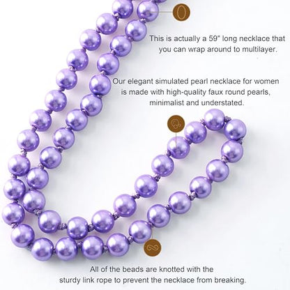 BABEYOND Long Pearl Necklace Faux Pearls Necklace Set Beaded Long Pearls Necklace 1920s Gatsby Costume Jewelry - color: Purple