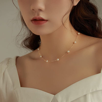 Trinckle Pearl Necklaces for Women, Pearl Choker Dainty Pendant Necklace | White Pendant Choker for Teen Girls, Layered Daisy Jewelry, Wedding Strands for Bride Bridesmaids as Beach Summer Accessories - style: Gold Pearl Necklace