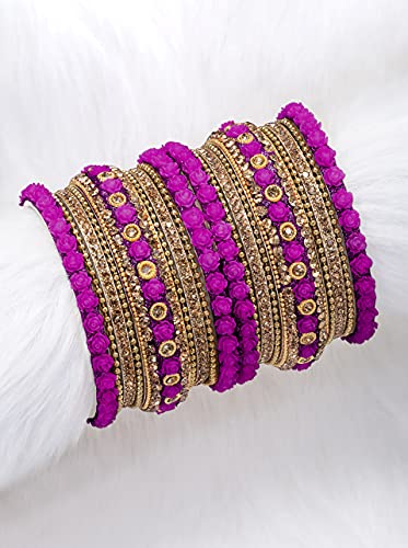 Aheli Ethnic Metal Bangles Chudha Set Stone Studded Bangle Set Indian Wedding Wear Fashion Jewelry Gift for Women Blue - color: Rani Pink