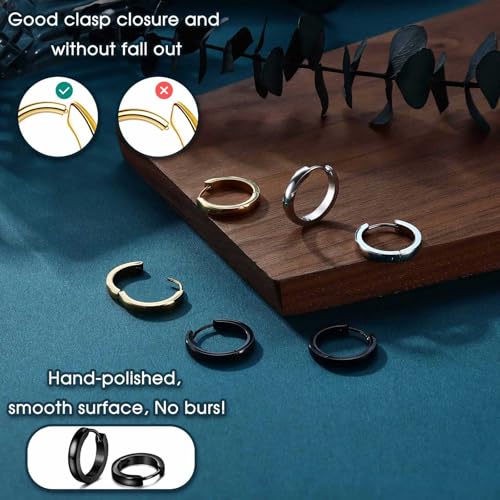 Jstyle 3Pairs Hypoallergenic 316L Stainless Steel Hoop Earrings 12/16/20MM | Silver Gold Black Hoop Earrings Set for Men Women Non Tarnishing Comfort Fit Sleeper Earrings Lightweight Trendy Jewelry Gift - size: 20mm