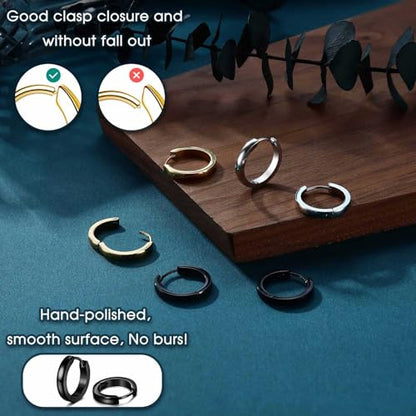 Jstyle 3Pairs Hypoallergenic 316L Stainless Steel Hoop Earrings 12/16/20MM | Silver Gold Black Hoop Earrings Set for Men Women Non Tarnishing Comfort Fit Sleeper Earrings Lightweight Trendy Jewelry Gift - size: 20mm
