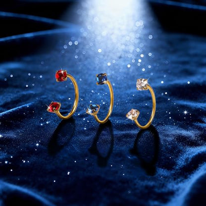 G23 Titanium 20G Horseshoe Nose Rings | Horse Shoe Nose Ring Hoops, Surgical Steel Half Cartilage Tragus Earring Hoop, Internally Threaded, Double Cubic Zirconia - style: 3PCS 10MM-Gold Ring