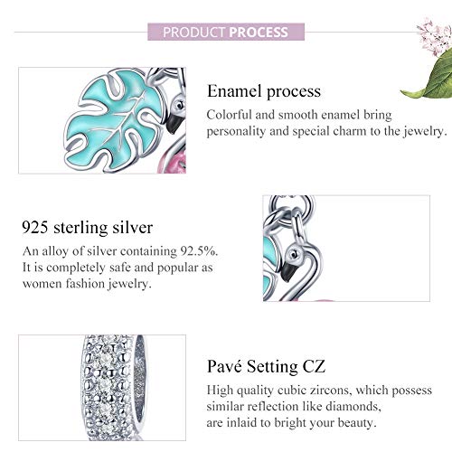 Hummingbird Charms For Bracelets 925 Sterling Silver Animal Dangle & Beads Butterfly Cat Beads Charms For Women Jewelry Gift - color: Red flamingo