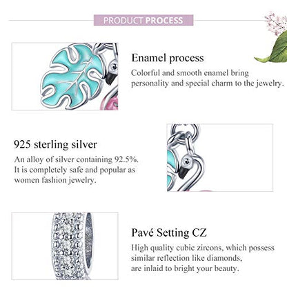 Hummingbird Charms For Bracelets 925 Sterling Silver Animal Dangle & Beads Butterfly Cat Beads Charms For Women Jewelry Gift - color: Red flamingo