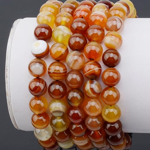 MASSIVE BEADS Natural Healing Power Gemstone Crystal Beads Unisex Adjustable Macrame Bracelets - color: Amber Agate, size: 6mm