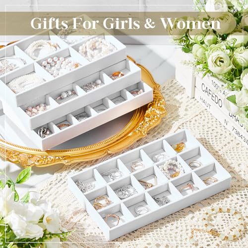 12 Pcs Jewelry Tray Velvet Stackable Jewelry Organizer Trays Divided Earring Accessories Storage Containers Box (Rose Red) - color: White