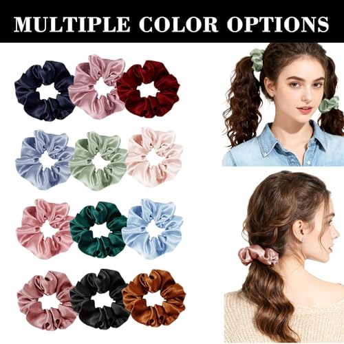 36Pack Womens Silk Scrunchies Satin Scrunchy Hairtie Hairbands Silky Hair Ties Elastics Hairs Bow Accessory Ponytail Holder - color: Dusty Rose