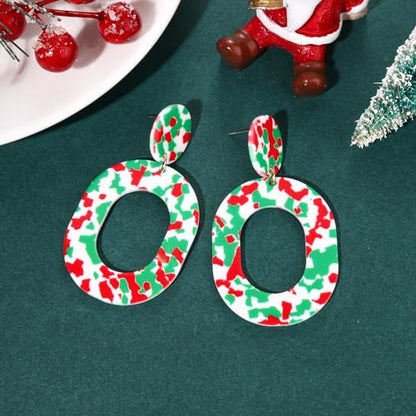 Acrylic Earrings For Women Statement Geometric Earrings Resin Acetate Drop Dangle Earrings Mottled Hoop Earrings Fashion Jewelry - color: Christmas